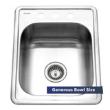 Houzer ADA Glowtone 17" Stainless Steel Drop-in Topmount 3-hole Single Bowl Kitchen Sink with Strainer