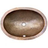21" x 15-1/2" x 5" Hand-Hammered Copper Undermount Ellipse Lavatory Sink