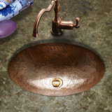 21" x 15-1/2" x 5" Hand-Hammered Copper Undermount Ellipse Lavatory Sink