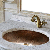 21" x 15-1/2" x 5" Hand-Hammered Copper Undermount Ellipse Lavatory Sink