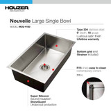 Nouvelle Series 15mm Radius Undermount Stainless Steel Large Single Bowl Kitchen Sink