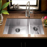 Undermount Stainless Steel 70/30 Double Bowl Kitchen Sink, Prep Bowl Right