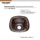 Large Square Copper Bar/Prep Sink