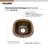 12-1/2" x 12-1/2" x 4-1/2" Hand-Hammered Copper Undermount Bar/Prep Sink