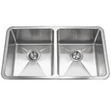 Houzer Nouvelle 31" Stainless Steel Undermount 50/50 Double Bowl Kitchen Sink with Strainer & Grid