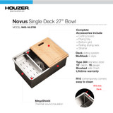 Houzer 26" inch Novus Stainless Steel Undermount Single Bowl Workstation Kitchen Sink with Accessories