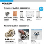 Houzer 26" inch Novus Stainless Steel Undermount Single Bowl Workstation Kitchen Sink with Accessories