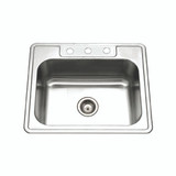 Revive 25" Topmount Stainless Steel 3-hole or 4-hole Single Bowl Kitchen Sink, 7" Depth