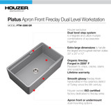 Houzer Platus 33" Fireclay Apron Front Workstation Single Bowl In Matte Grey