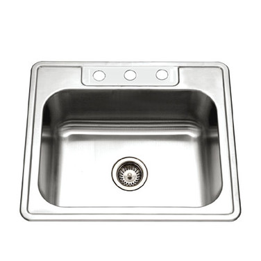 Houzer Glowtone 25" Stainless Steel Drop-in Topmount 3-hole Single Bowl 9" Deep Kitchen Sink