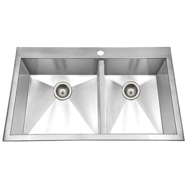 Houzer Bellus 33" Stainless Steel Drop-in Topmount 1-hole 60/40 Double Bowl Kitchen Sink with Strainer & Grids