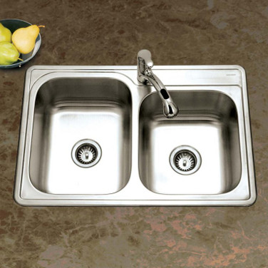 32-3/16" x 20-1/2" Stainless Steel Topmount 1-hole 60/40 Double Bowl Kitchen Sink