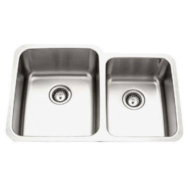 Gourmet Undermount Stainless Steel 60/40 Double Bowl Kitchen Sink, Small Bowl Right