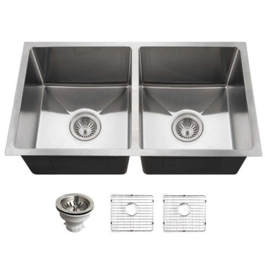 Nouvelle Series 15mm Radius Undermount Stainless Steel 50/50 Double Bowl Kitchen Sink