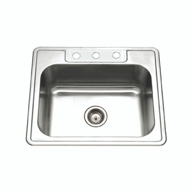 Revive 25" Topmount Stainless Steel 3-hole Single Bowl Kitchen Sink, 7" Depth