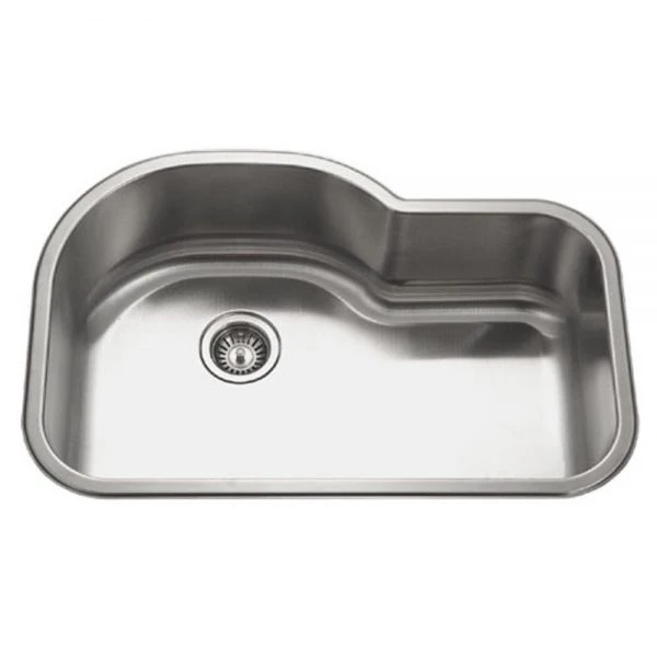 Houzer Medallion Designer 32" Stainless Steel Undermount Offset Single Bowl Kitchen Sink with Strainer
