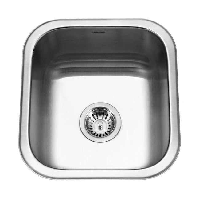 Houzer Club 17" Stainless Steel Square Undermount Single Bowl 8" Deep Bar Sink with Strainer