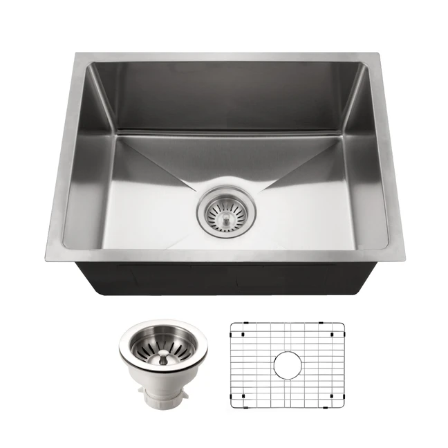 Houzer Nouvelle 23" Stainless Steel Undermount Single Bowl Kitchen Sink with Strainer & Grid