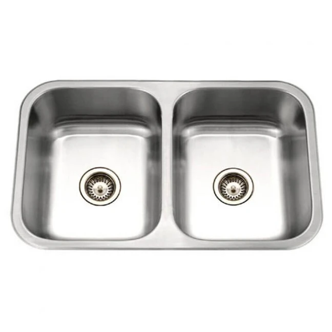 Houzer Medallion Gourmet 31" Stainless Steel Undermount 50/50 Double Bowl Kitchen Sink with Strainer