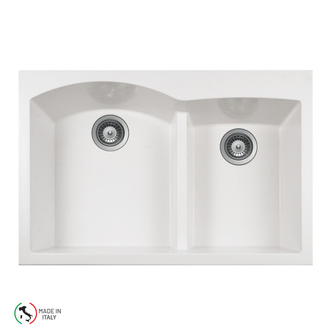 Houzer Cassiano Italian 33 inch Drop-in Topmount 60/40 Double Bowl Granite Kitchen Sink - P-175