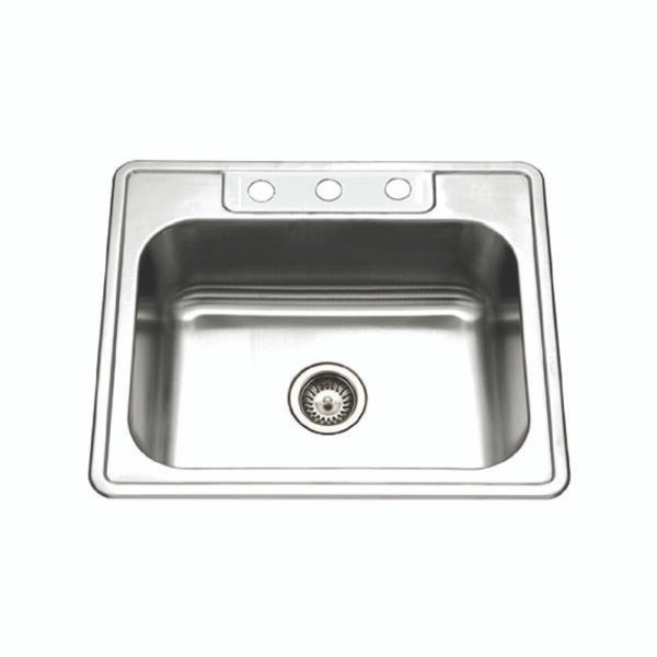 Revive 25" Topmount Stainless Steel 3-hole Single Bowl Kitchen Sink, 7" Depth