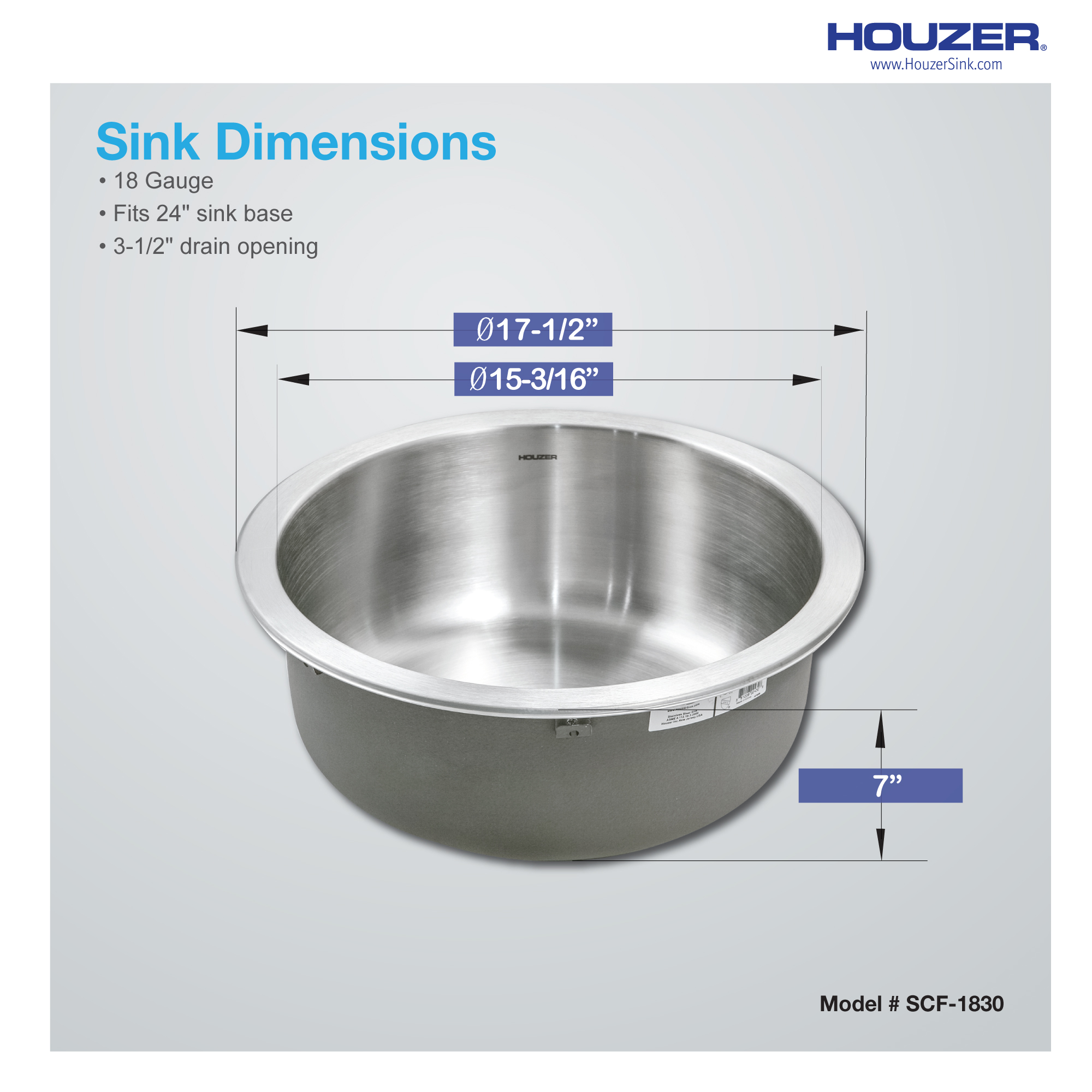 Topmount Stainless Steel 0-hole Round Single Bowl Bar/Prep Sink