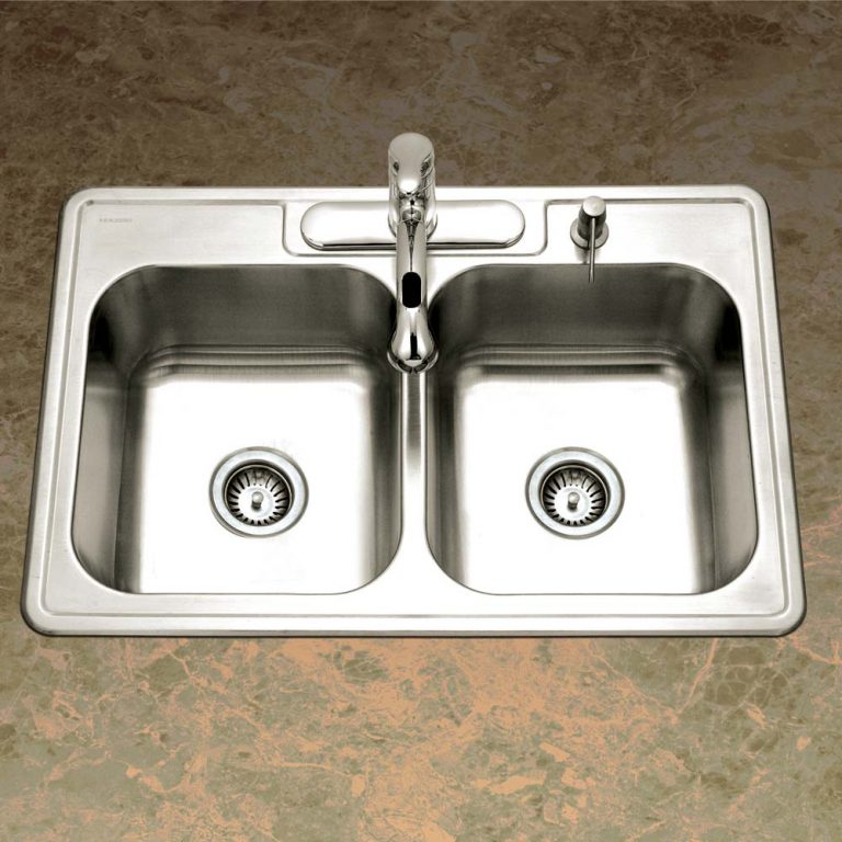 おみ Glowtone Series Topmount Stainless Steel 4-hole 50/50 Double