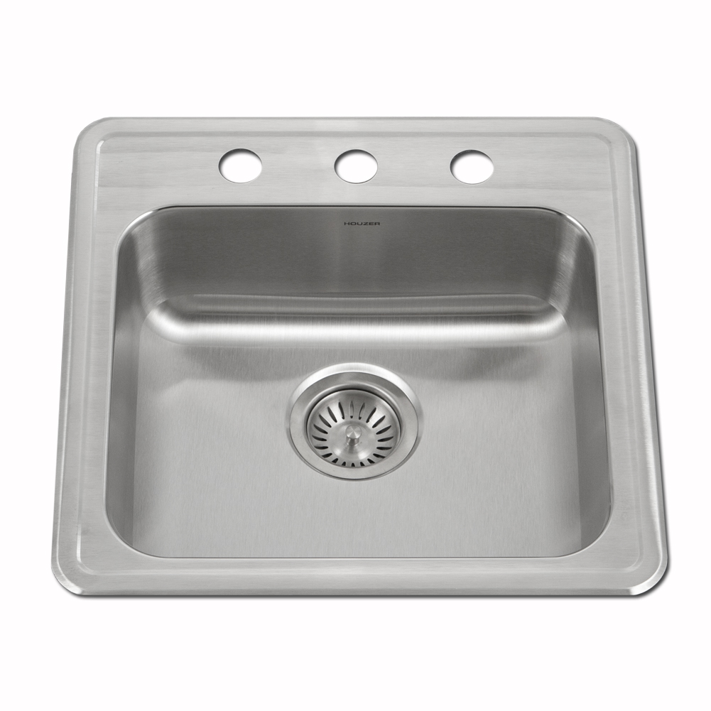 Houzer A1919-503-1 19 x 5 in. ADA Compliant Drop-In Top Mount 3-Hole Deep Single Bowl Kitchen Sink - Stainless Steel, image size:1001x1001
