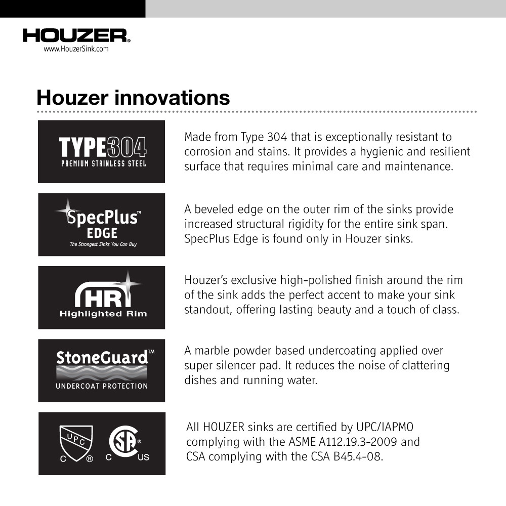 Houzer Club 10" Edelstahl Unterbau Einzel Schüssel Bar Spüle mit Sieb - Bild 14 von 21