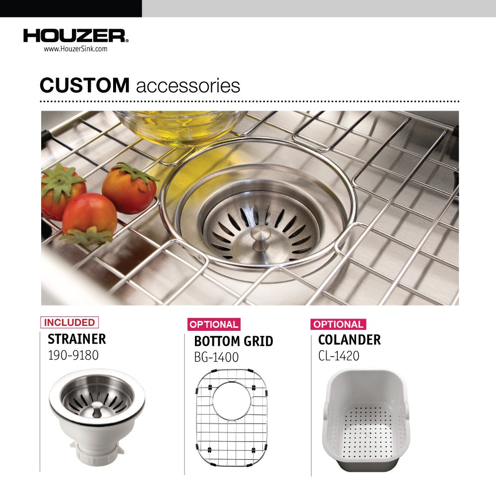 Houzer Club 14" Stainless Steel Undermount Single Bowl Bar Sink with Strainer - Picture 12 of 21