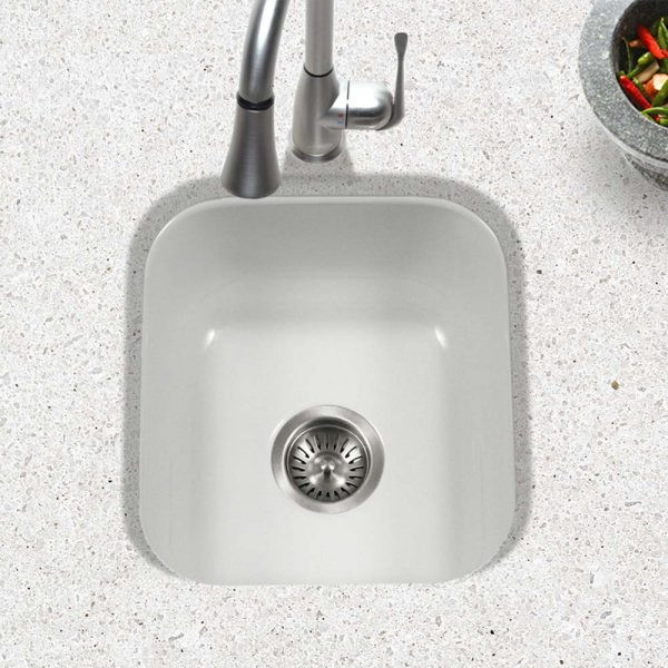 Fregadero de barra de montaje inferior de acero esmaltado porcelana Houzer Porcela 13" PCB-1750 - Imagen 13 de 96