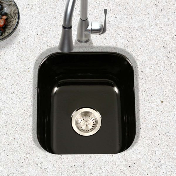 Fregadero de barra de montaje inferior de acero esmaltado porcelana Houzer Porcela 13" PCB-1750 - Imagen 18 de 96
