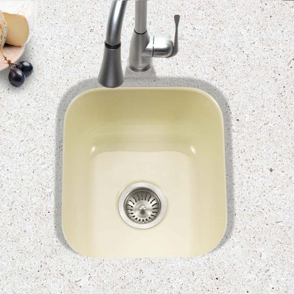 Fregadero de barra de montaje inferior de acero esmaltado porcelana Houzer Porcela 13" PCB-1750 - Imagen 16 de 96