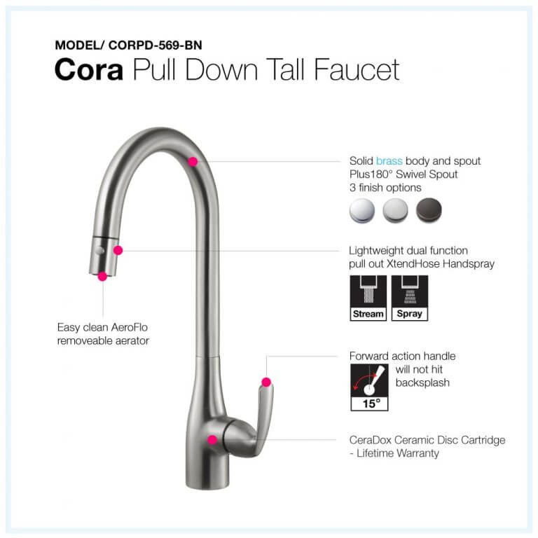 Grifo de cocina extraíble Houzer Cora CORPD-569 17,875" agujero de grifo latón - Imagen 16 de 22