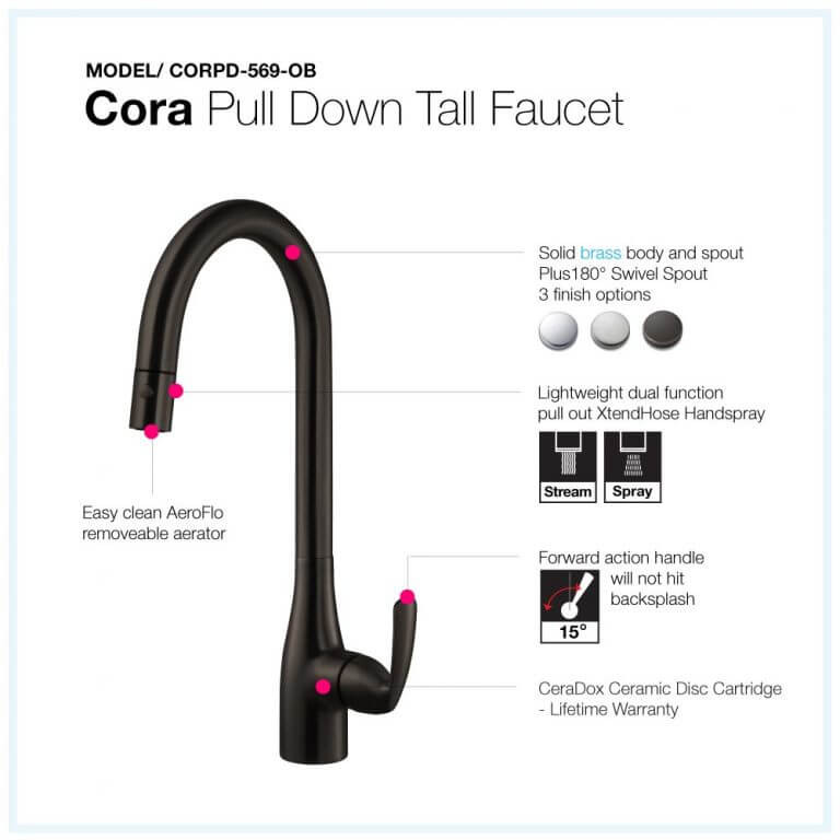 Grifo de cocina extraíble Houzer Cora CORPD-569 17,875" agujero de grifo latón - Imagen 18 de 22