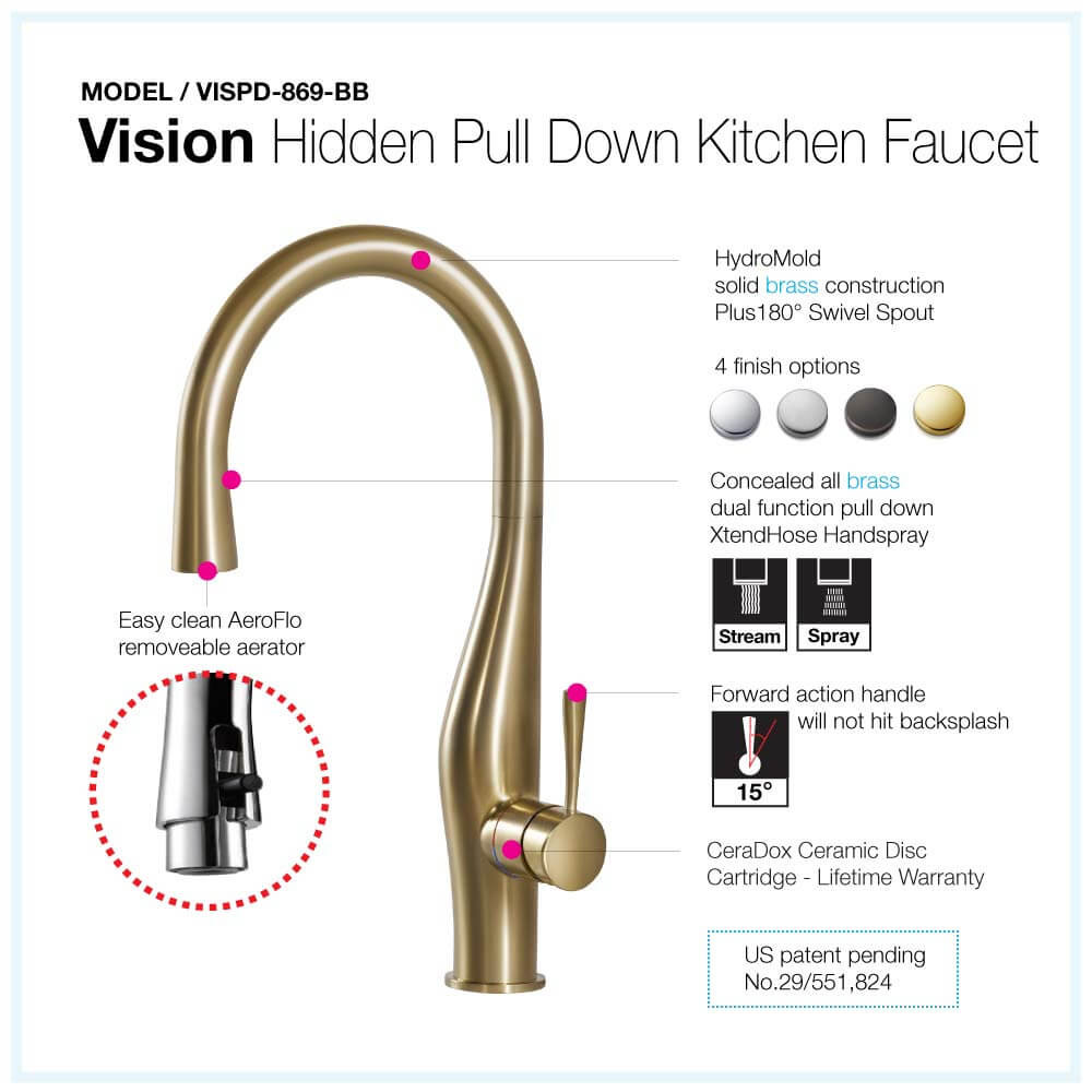 Grifo de cocina Houzer Vision oculto extraíble VISPD-869 17" agujero de grifo latón - Imagen 20 de 60