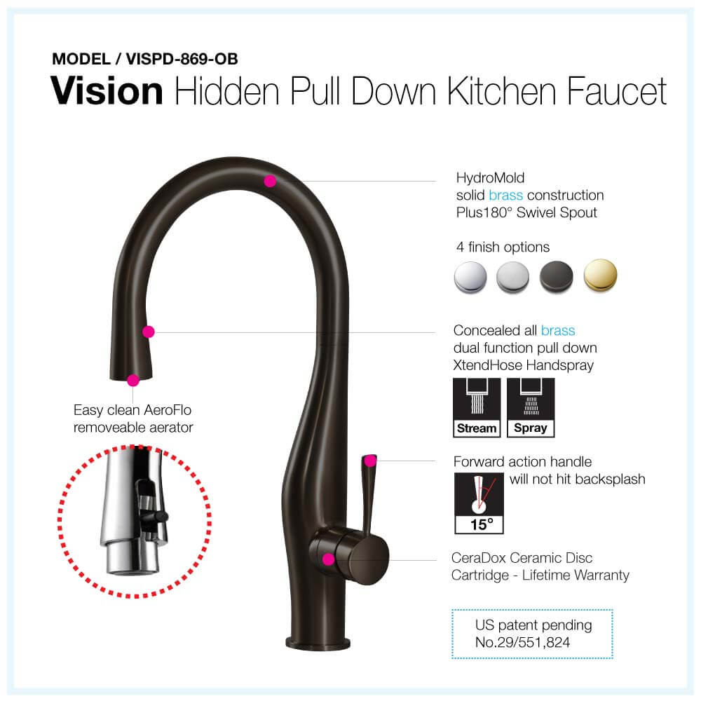 Grifo de cocina Houzer Vision oculto extraíble VISPD-869 17" agujero de grifo latón - Imagen 18 de 60