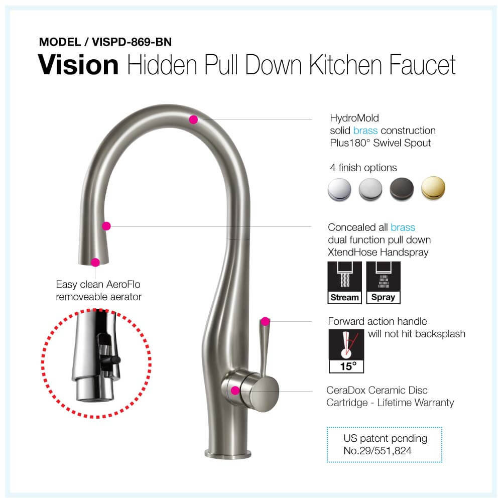 Grifo de cocina Houzer Vision oculto extraíble VISPD-869 17" agujero de grifo latón - Imagen 16 de 60