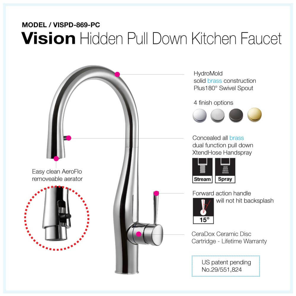Grifo de cocina Houzer Vision oculto extraíble VISPD-869 17" agujero de grifo latón - Imagen 13 de 60