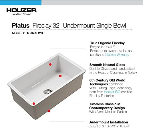 как выглядит Houzer 32 x 18.3 x 9 Undermount 32" Single Bowl Kitchen Sink PTU-3600 фото