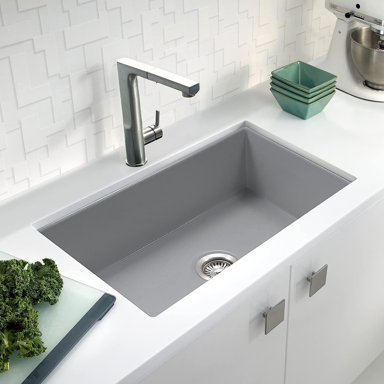 как выглядит Houzer 32 x 18.3 x 9 Undermount 32" Single Bowl Kitchen Sink PTU-3600 фото