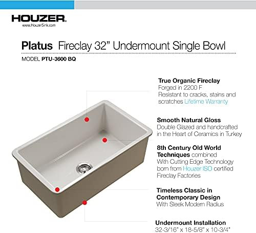 как выглядит Houzer 32 x 18.3 x 9 Undermount 32" Single Bowl Kitchen Sink PTU-3600 фото
