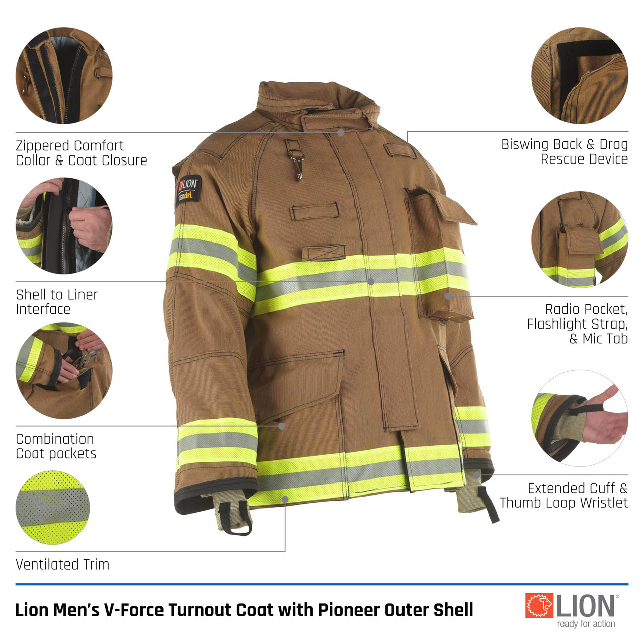 Lion Men's V-Force Turnout Coat with Pioneer Outer Shell | Fire