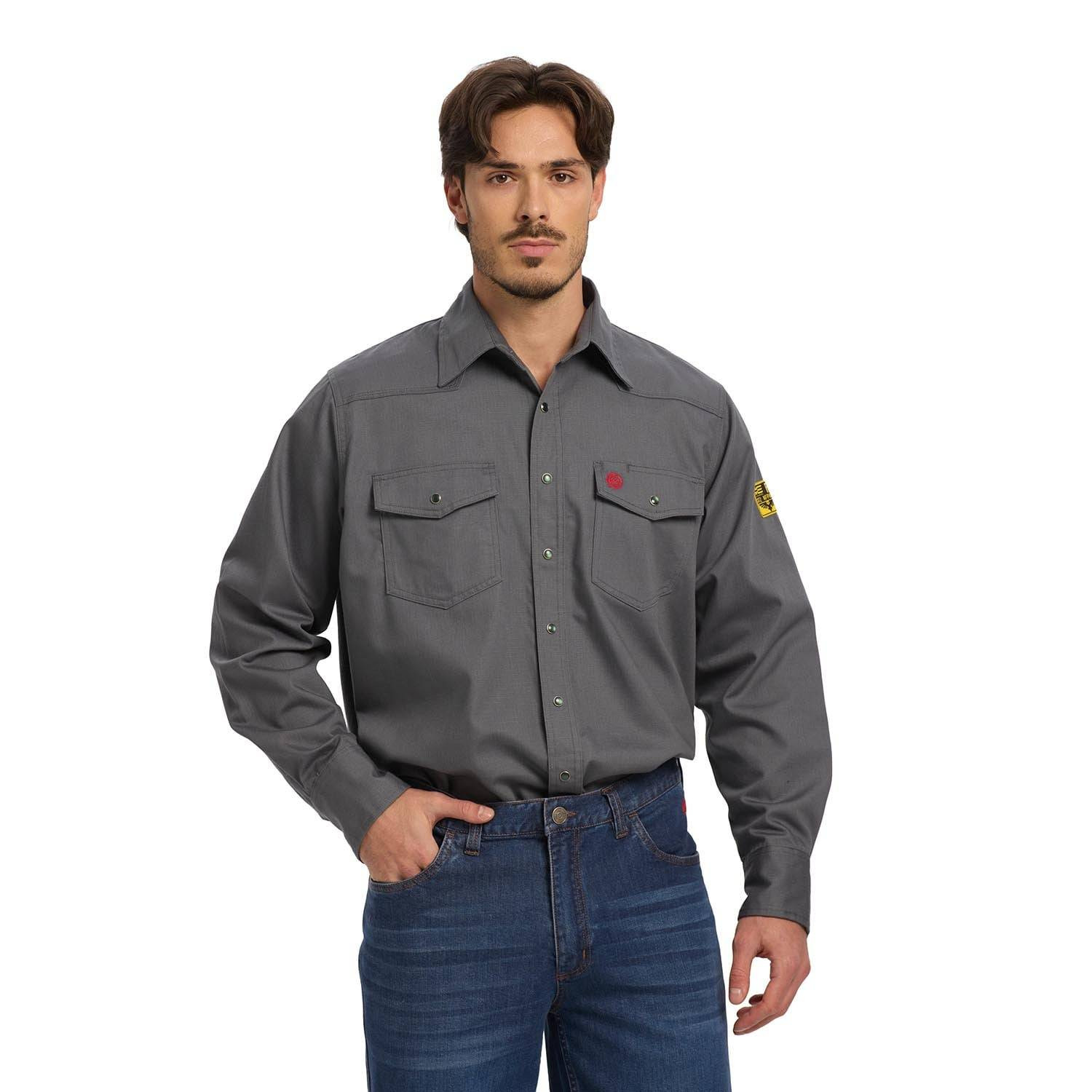 NKE Men's FR Black Eagle Crest Work Snap Shirt