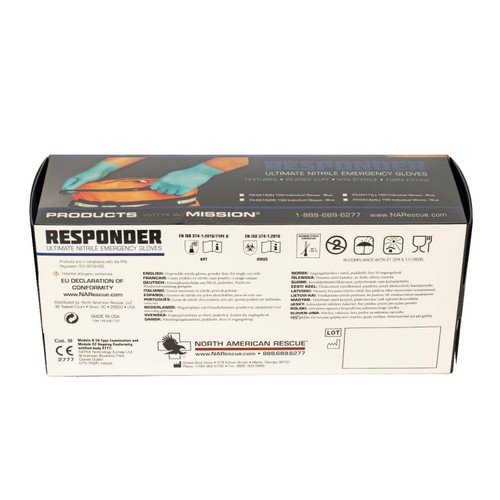 North American Rescue Responder Nitrile Gloves - Blue,100 pack