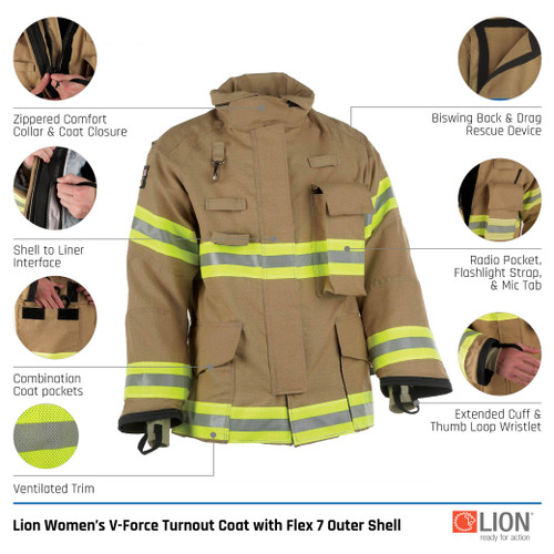 Lion Women's V-Force Turnout Coat with Flex 7 Outer Shell