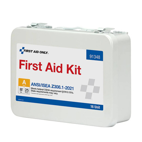 First Aid Only 25 Person ANSI A 16 Unit Metal First Aid Kit, ANSI 2021 Compliant