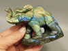 Elephant Carving Figurine Labradorite Carved Stone Animal #O149