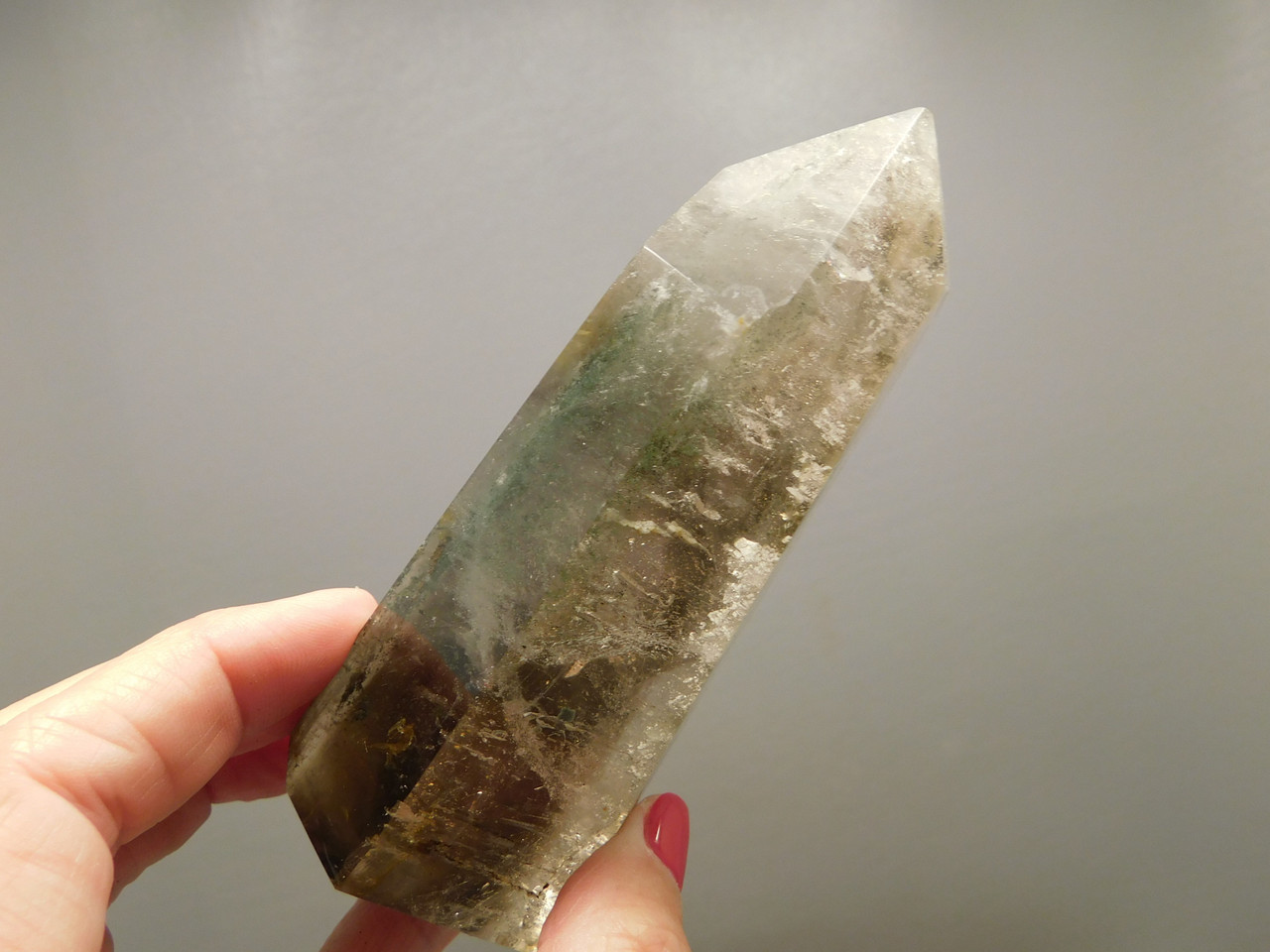 Phantom Smoky Quartz Crystal Large 4.4 inch Polished Point Tower #O2