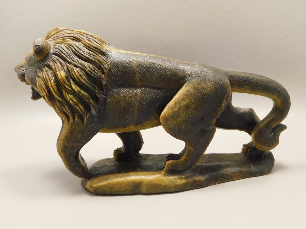 Lion Figurine Carving Tigereye 7 Inch Carved Gemstone Animal #O353
